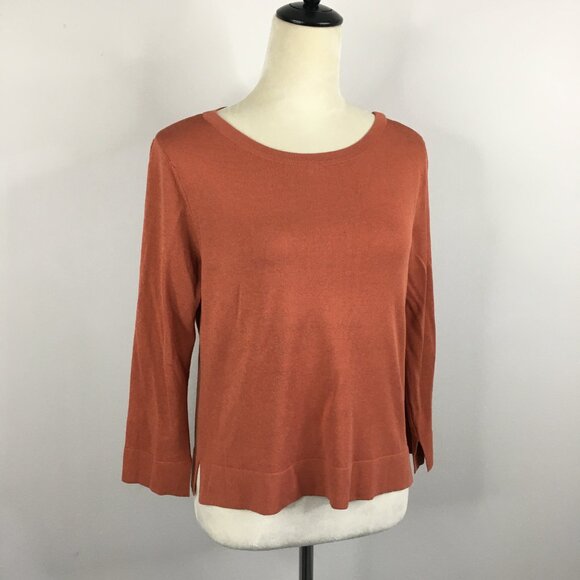 EILEEN FISHER Brown Italian Yarn Slit Sleeve & Hem Knit Sweater - Picture 1 of 9